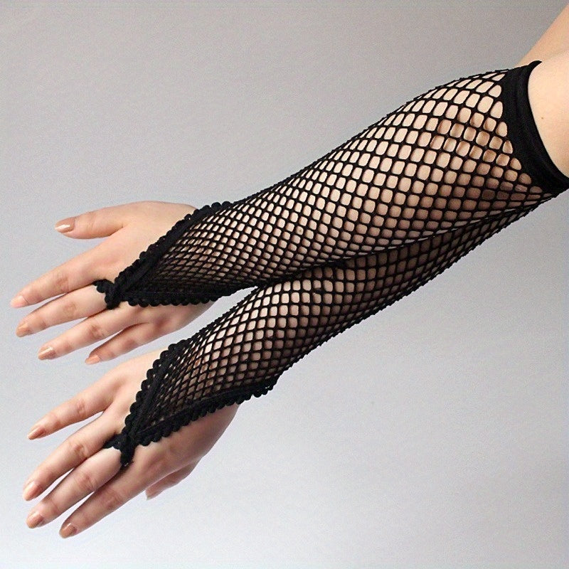 Fishnet Hollow Y2K Fingerless Gloves Gothic Costume Gloves