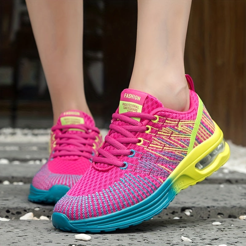 Colorful Knitted Chunky Sneakers for Women Breathable Mesh Lace Up Running Shoes