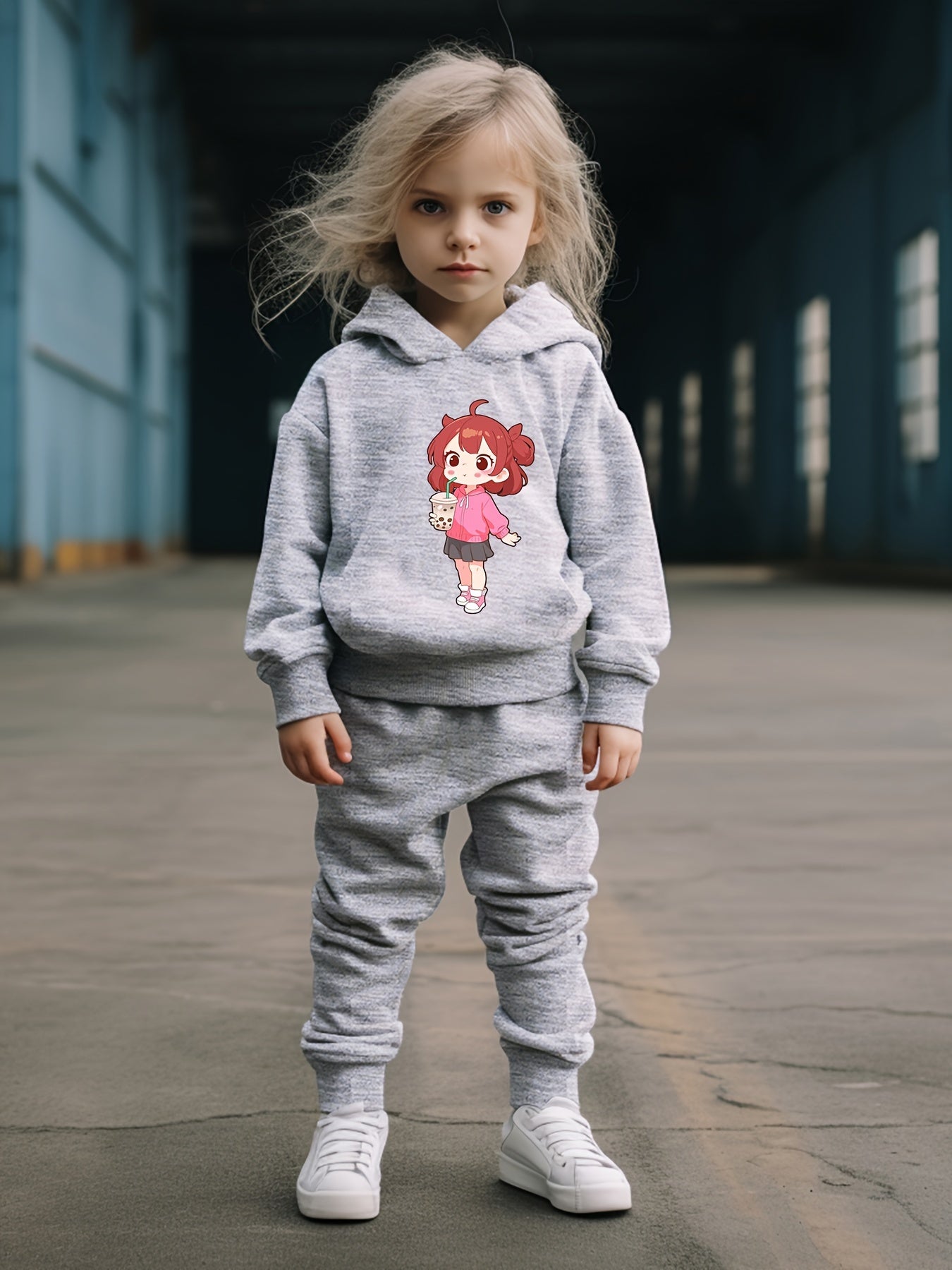 OERYUI 2pcs Milk Tea Girl Print Hoodies Pants Set For Girls Boys