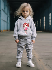 OERYUI 2pcs Milk Tea Girl Print Hoodies Pants Set For Girls Boys