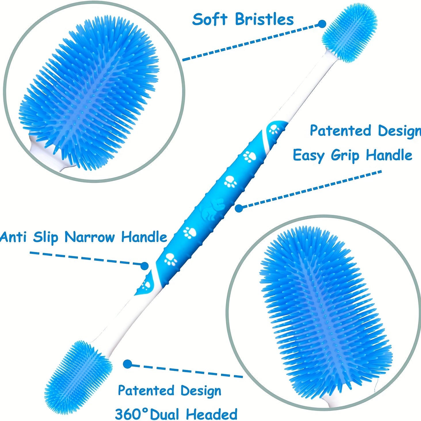 Double Headed Pet Toothbrush For Dogs Cats 360 Degree Silicone Bristle Brush
