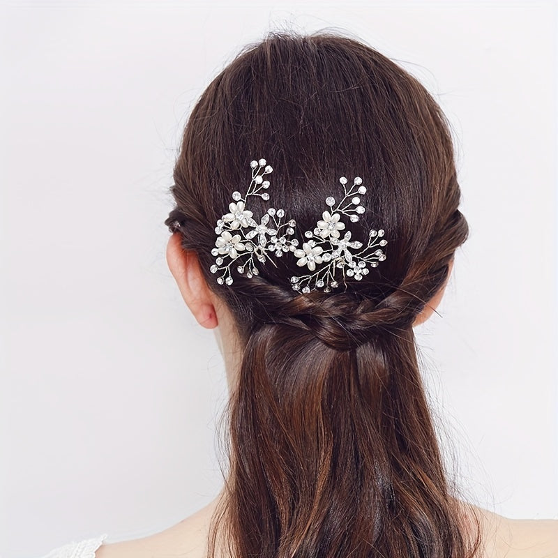 Faux Pearl Rhinestone Hairpin Alloy Hair Ornament Headgear
