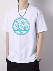 Ethnic Pattern Print Men's Active T-shirt Crew Neck Casual Summer Tee