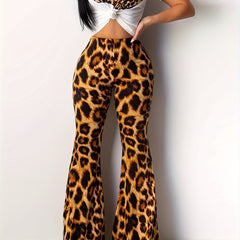 Plus Leopard Lip Print Crop Top & Flared Pants Set