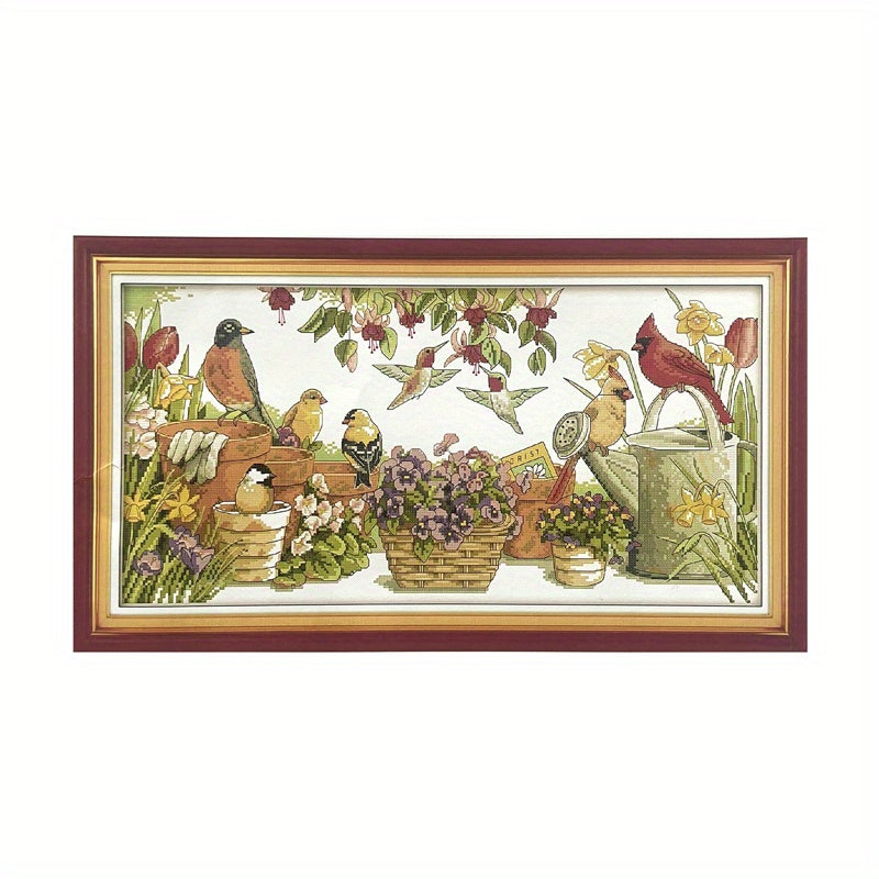 Cross Stitch Garden Birds Gathering Chart Embroidery Pack 14CT Cloth Eco Cotton