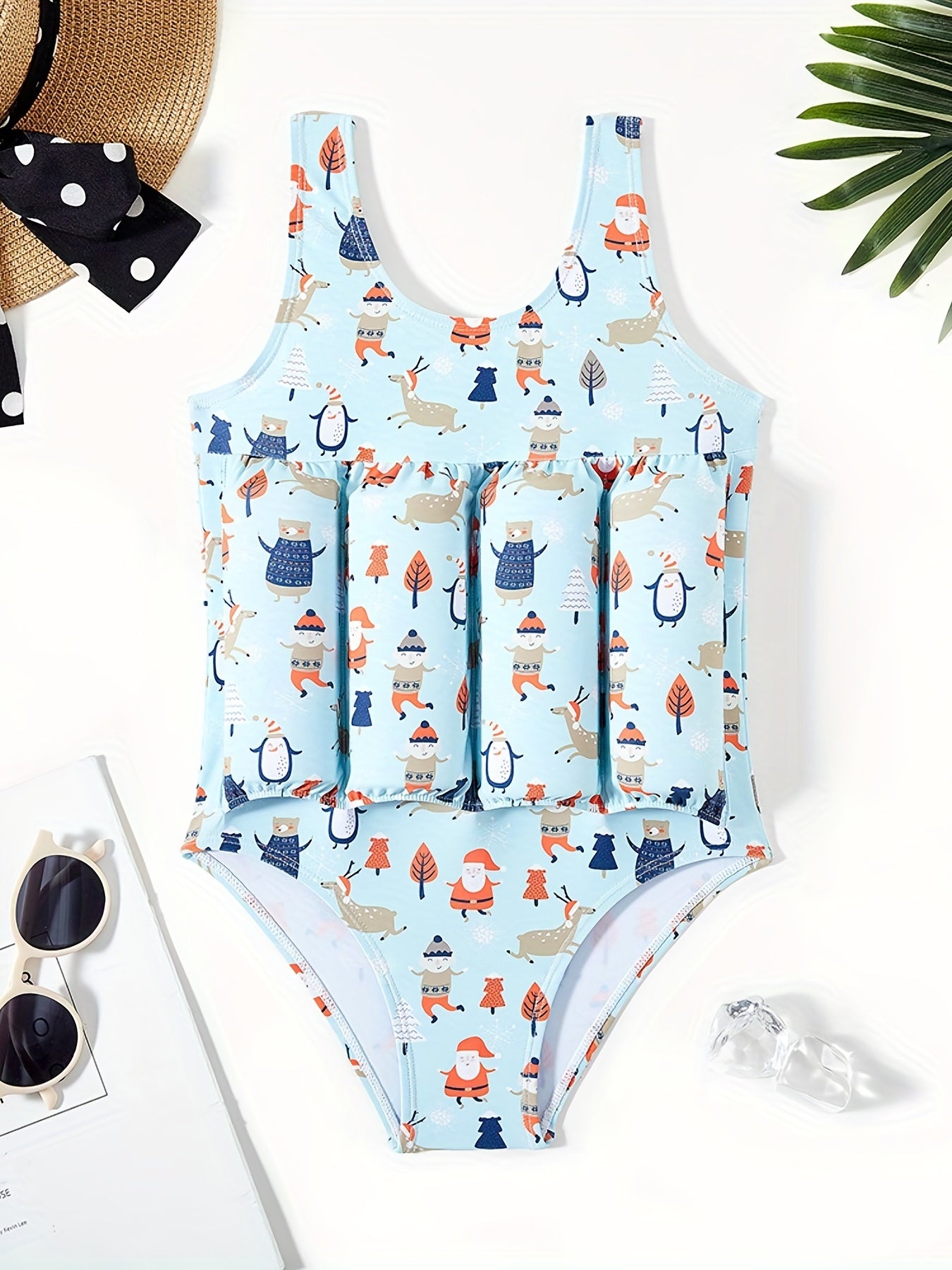 Girls Santa Print Inflatable Tankini Swimsuit