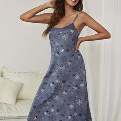 Snowflake Print Nightdress Spaghetti Strap Sleep Dress Women's Sleepwear
