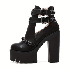 Goth Platform High Heels Chain Buckle Ankle Boots