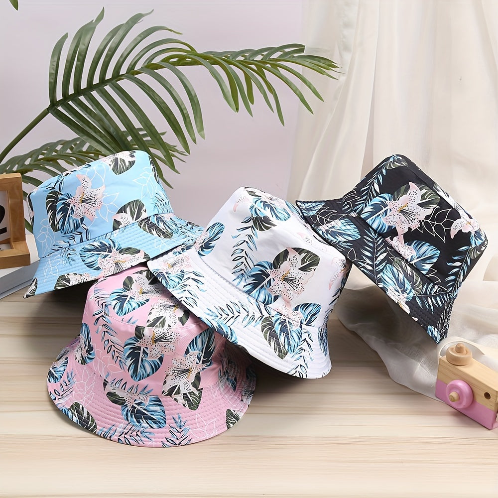 Flower Print Bucket Hat Sunscreen Fisherman Cap Lightweight Reversible