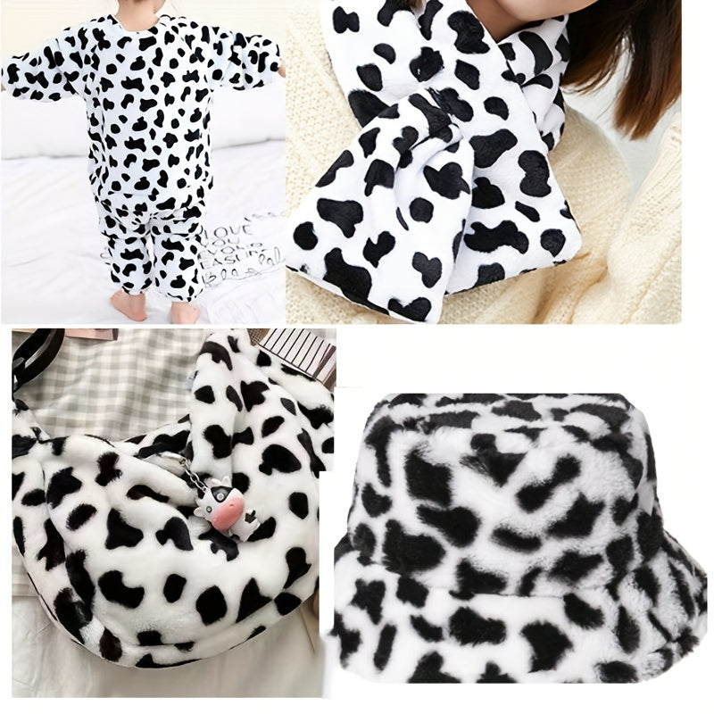 Double sided Flannel Cow Pattern Fabric Coral Velvet Handbag Pajamas