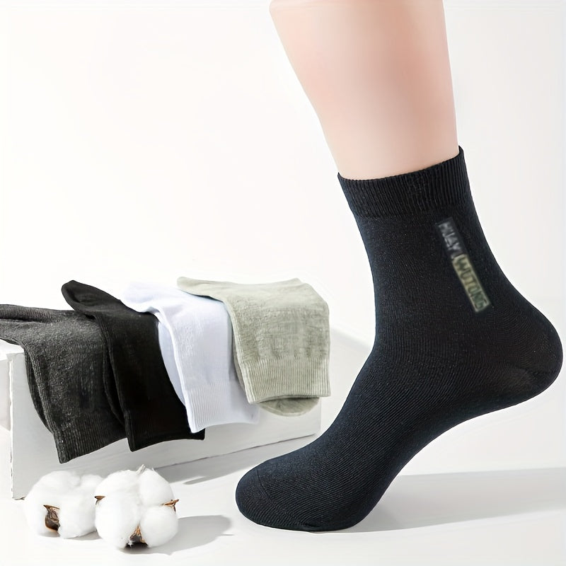 10 Pairs Men's Solid Crew Socks Breathable Comfy Casual Unisex Socks