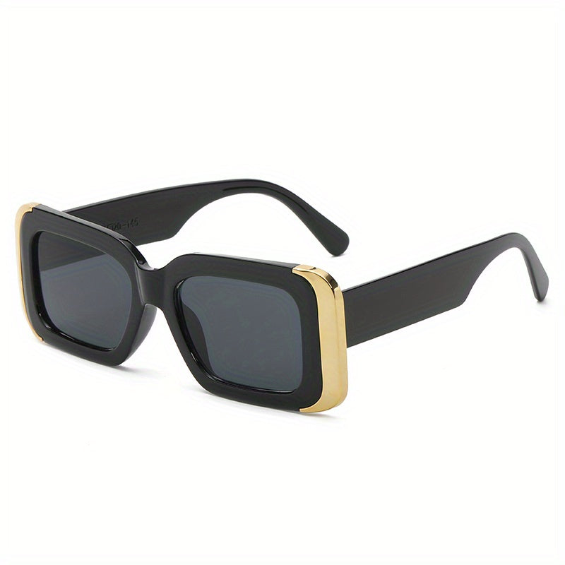 Rectangular Frame Golden Trim Sunglasses UV Protection
