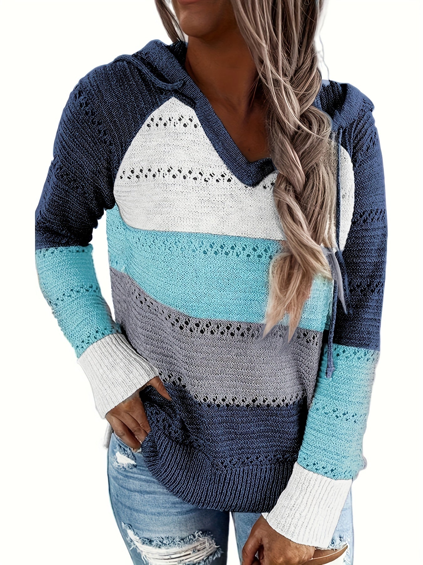 Drawstring Hooded Sweater for Fall & Winter Women's Clothing