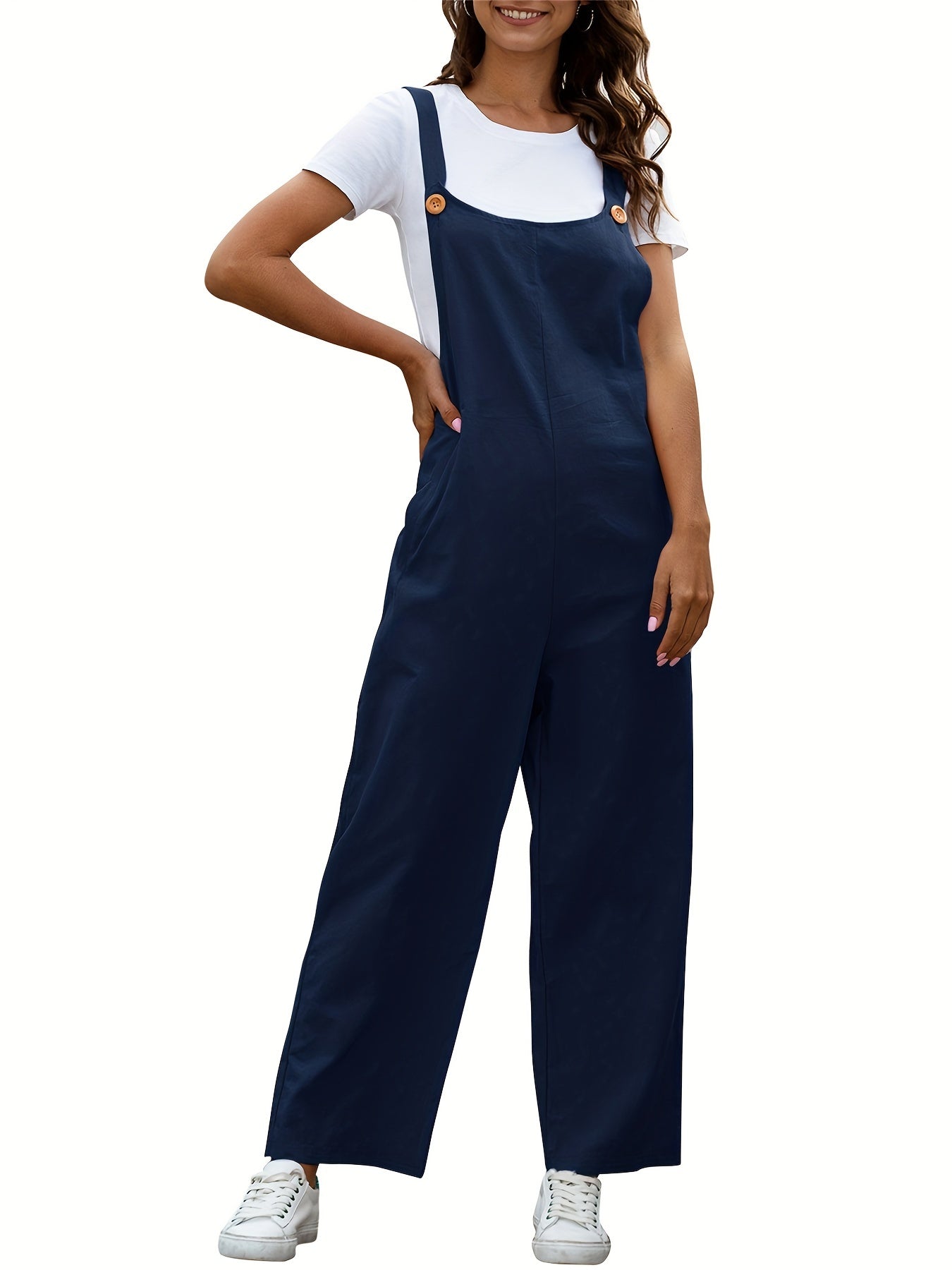 Dual Pockets Overall Jumpsuit Casual Straight Leg Overall Jumpsuit