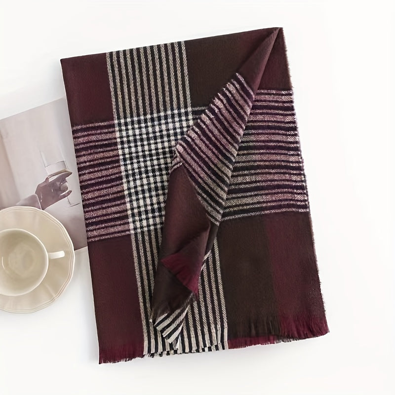 Plaid Warm Scarf Cashmere Scarf Windproof Tassel Scarf