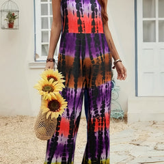 Tie Dye Wide Leg Cami Jumpsuit Casual Sleeveless Jumpsuit