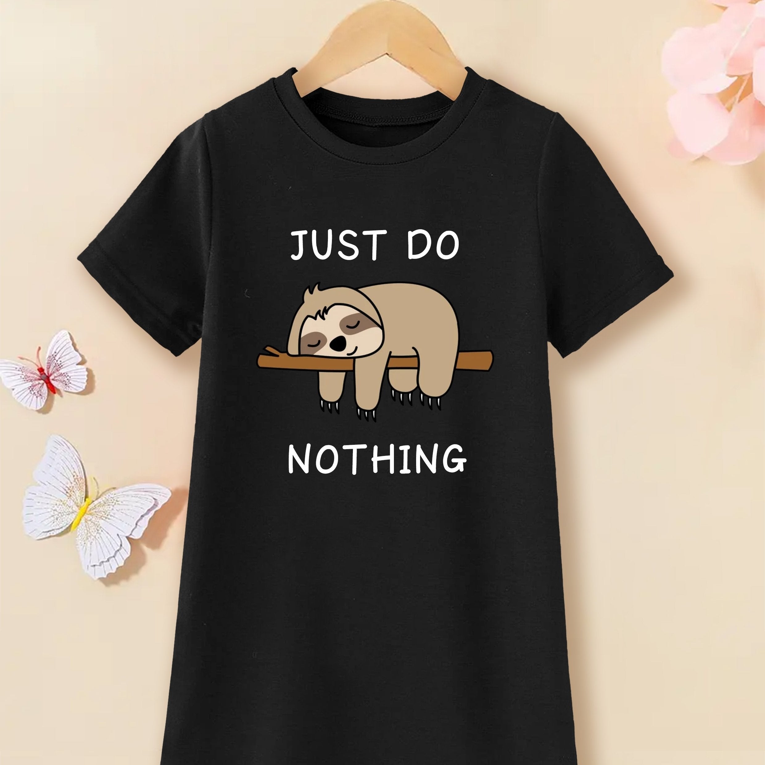 Cartoon Sloth & Letter Graphic T-shirt Dress for Girls
