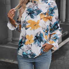 Floral Print Ruffle Trim Plus Size Blouse