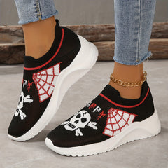 Women's Skull Pattern Sock Shoes Halloween Low Top Sneakers