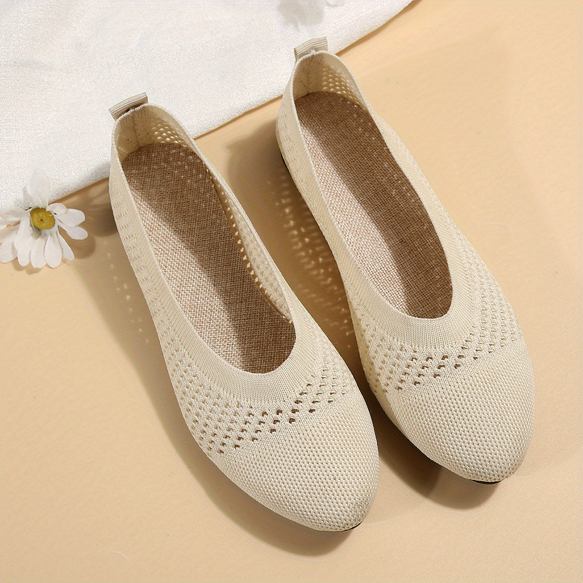 Women's Breathable Knit Flat Shoes Casual Pointed Toe Work Shoes