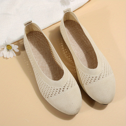 Women's Breathable Knit Flat Shoes Casual Pointed Toe Work Shoes