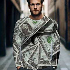 Dollar Print Men's Long Sleeve T-shirt for Autumn