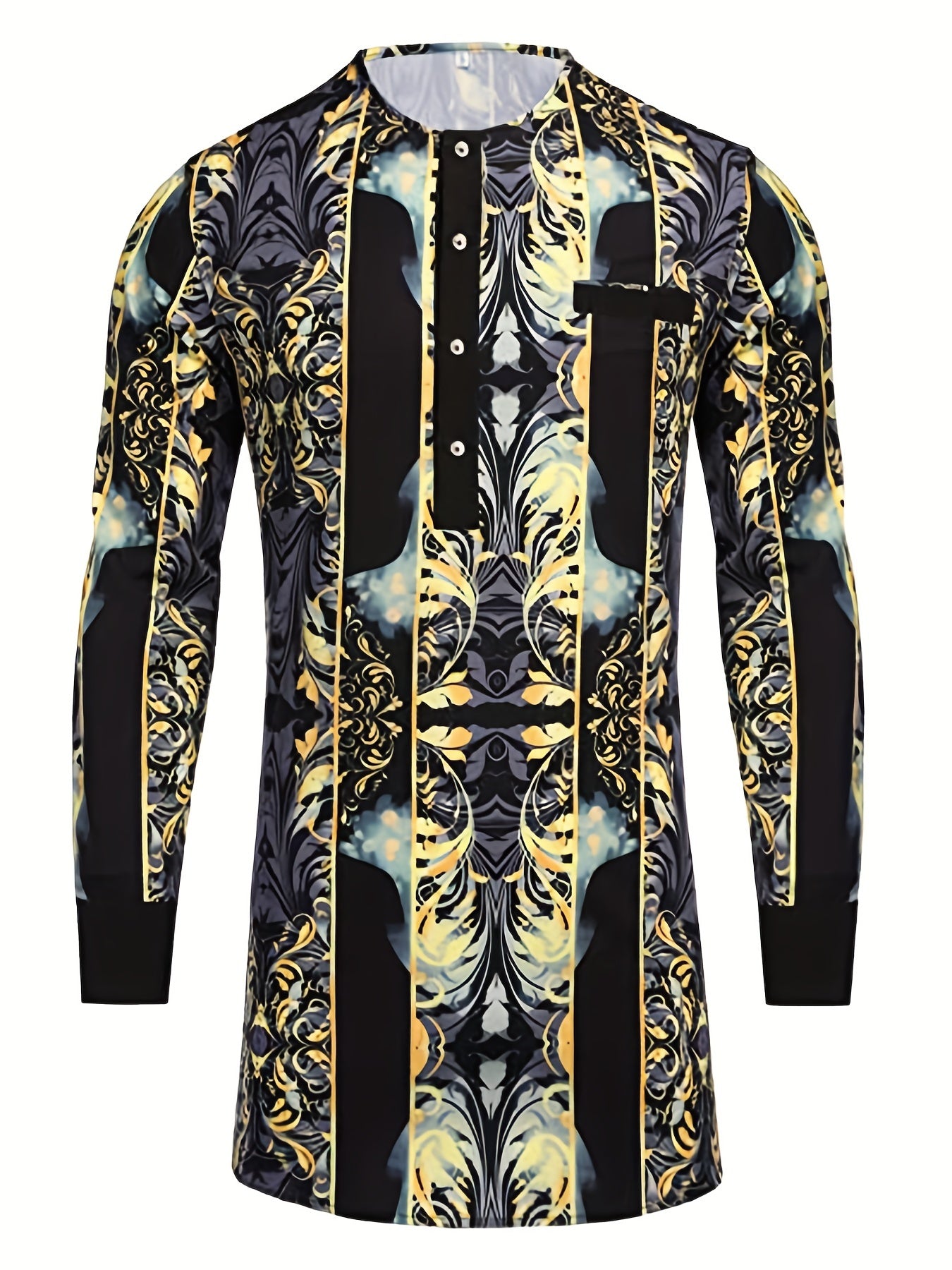 Men's African Dashiki Shirt Button Long Sleeve with Pocket