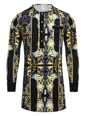 Men's African Dashiki Shirt Button Long Sleeve with Pocket