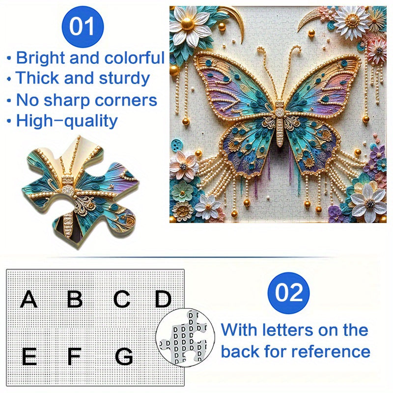 1000pcs Pearl Butterfly Jigsaw Puzzle with Flowers Golden A