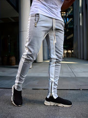 Chain Decoration Zipper Pocket Joggers Men's Casual Loose Fit Pants