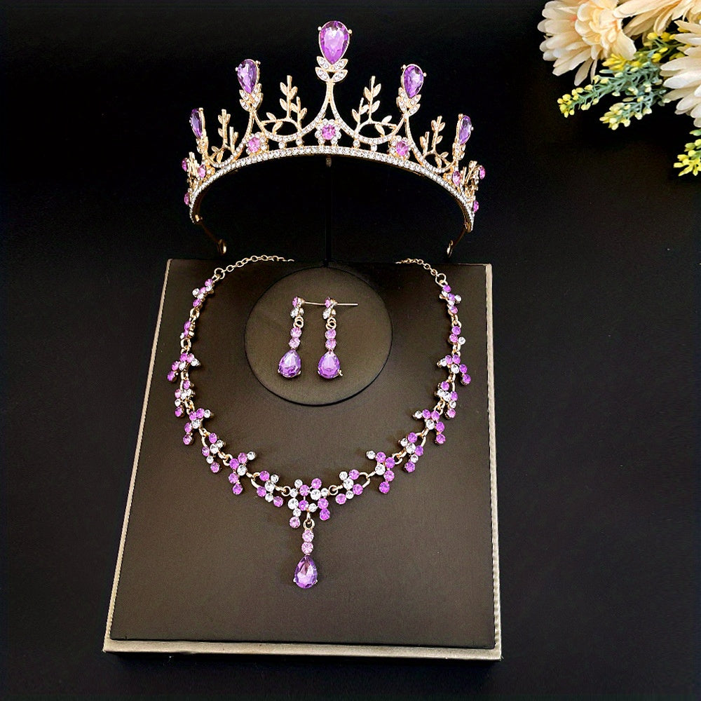 Bridal Tiara Necklace Earrings Set Crown Wedding Accessories