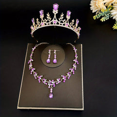 Bridal Tiara Necklace Earrings Set Crown Wedding Accessories