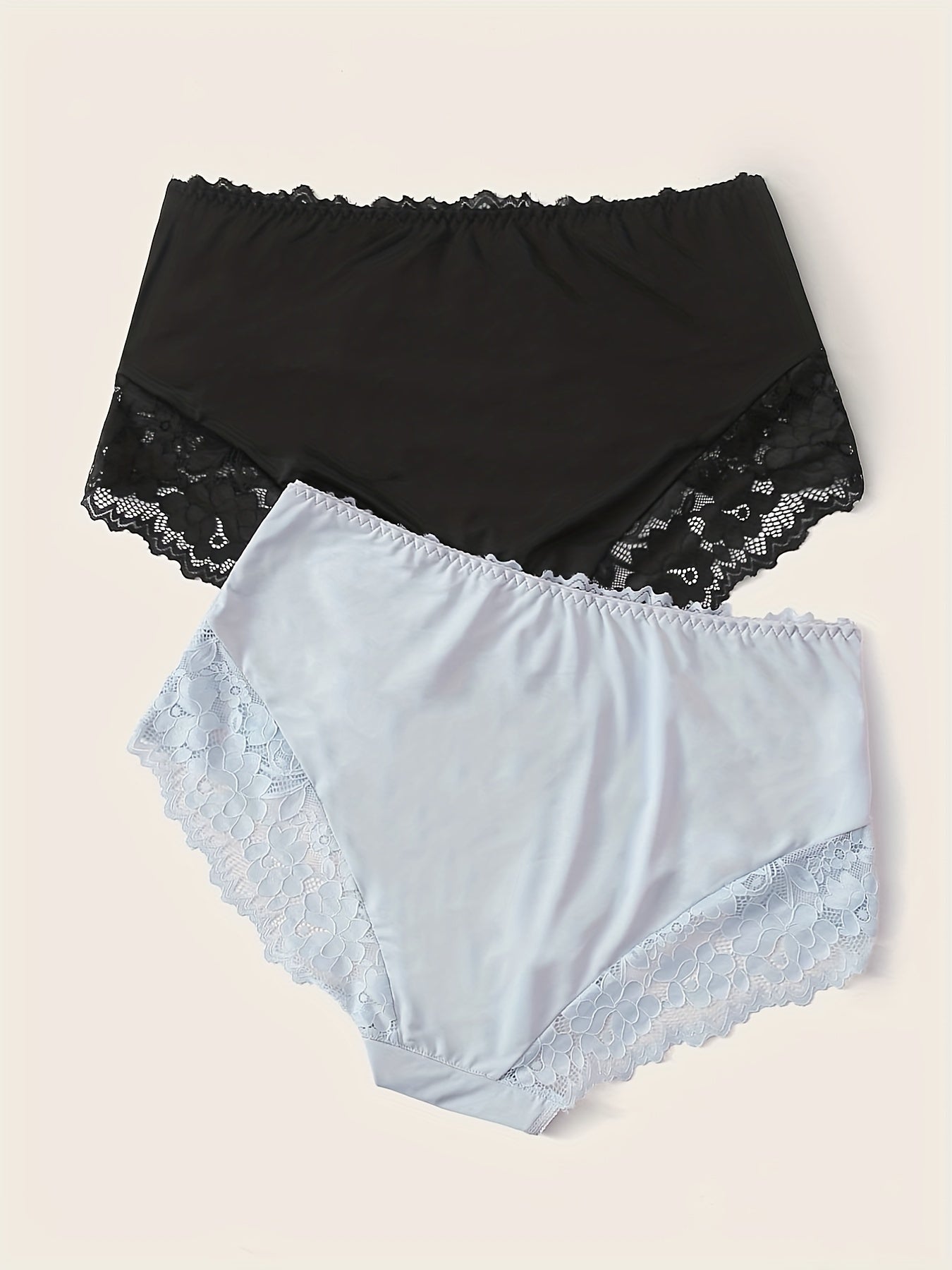 2 Pack Plus Size Lace Briefs Set Women's Mid Rise Breathable Panties
