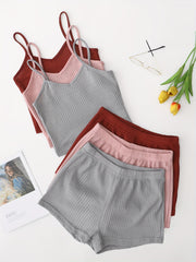 Waffle Lounge Set V Neck Cami Top & Shorts Women's Loungewear