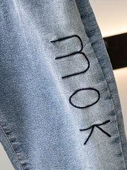 Boys Letter Print Denim Jeans Cropped Pants Bottoms With Pockets
