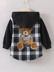 Kids Plaid Hooded Jacket Casual Button Down Hoodie