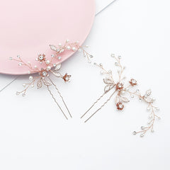 Bridal Hair Pins Flower Bride Headpieces Faux Pearls Hair Clips Crystal Wedding