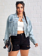 Denim Jacket Women's Solid Button Up Long Sleeve