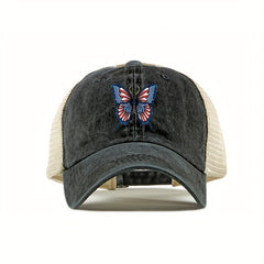 Flag Butterfly Baseball Cap Distressed Mesh Trucker Hat