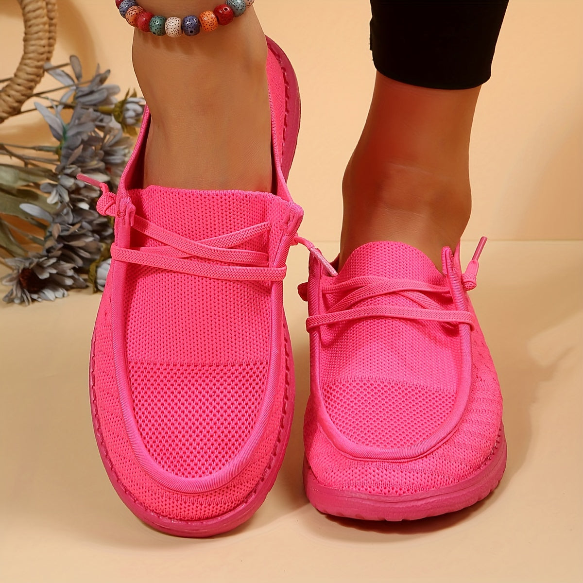 Women's Flying Woven Boat Shoes Lace-Up Slip-On Sneakers