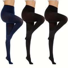 3 Pairs Opaque Solid Tights High Waist Footed Pantyhose Women's Stockings