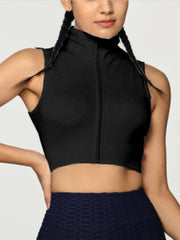 Women's Zipper Front Cropped Tank Top Solid Sleeveless Shirts