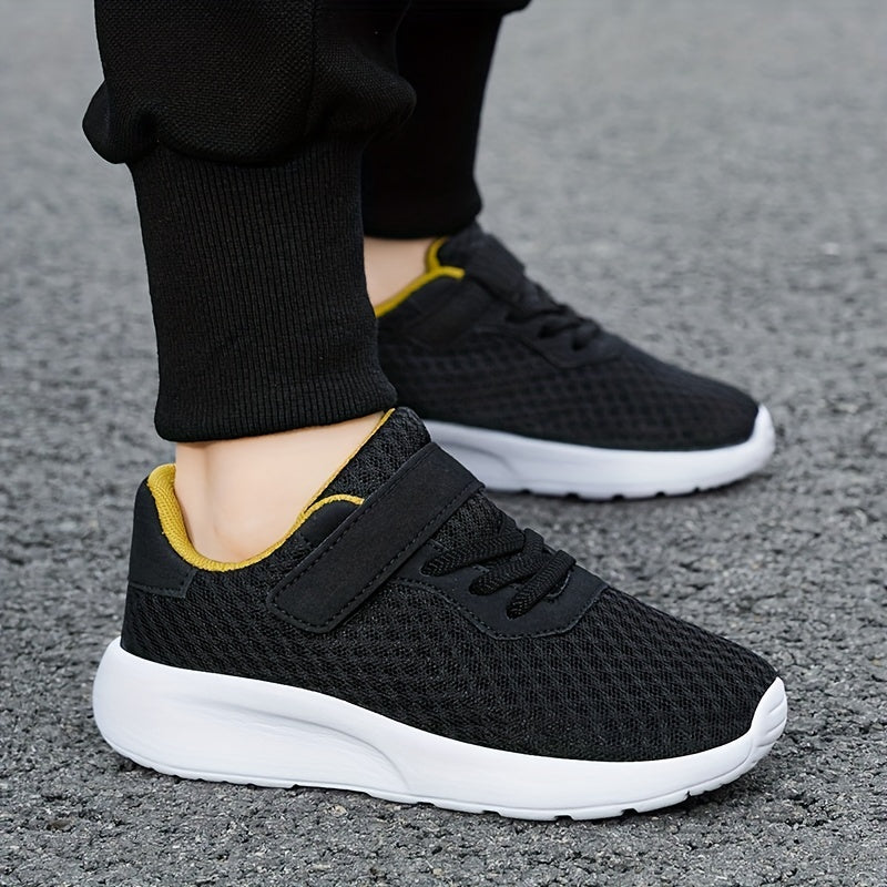 Kid's Mesh Running Shoes Hook Loop Fastener Breathable Shock Absorption Sneakers