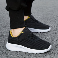 Kid's Mesh Running Shoes Hook Loop Fastener Breathable Shock Absorption Sneakers