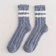 4 Pairs Striped Fuzzy Socks Warm Mid Tube Stockings