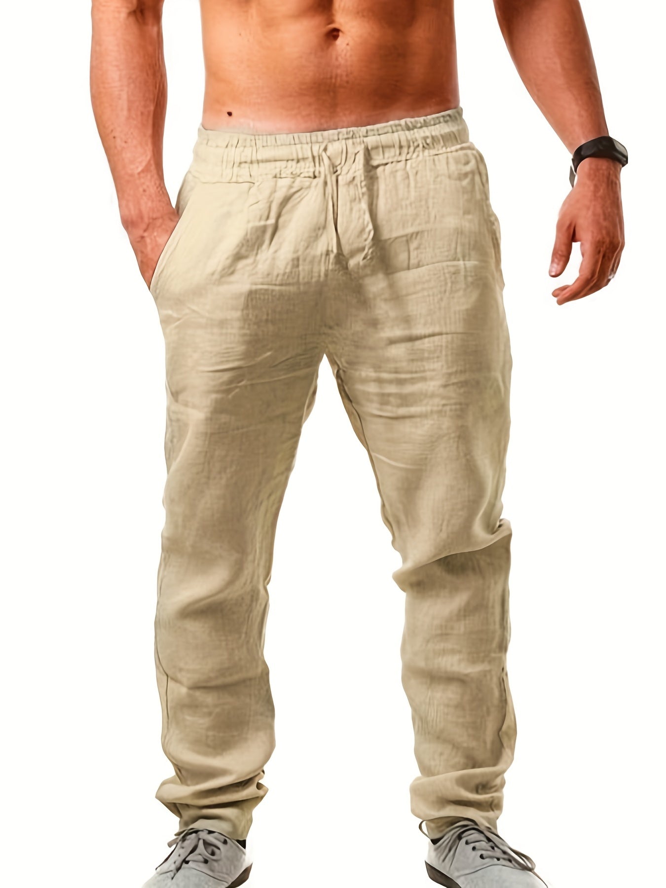 Solid Drawstring Sweatpants Loose Fit Pants Men's Casual Joggers