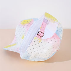 Pink Gradient Tie Dye Print Baseball Cap Bear Decor Dad Hat