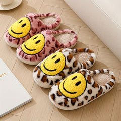 Leopard Print Fuzzy Slippers Soft Plush Shoes Winter Warm Indoor Slippers