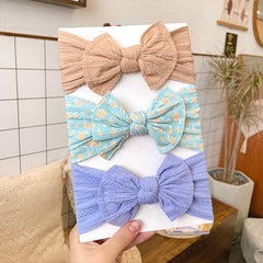 3pcs Jacquard Wide Edge Bow Elastic Headband Soft Printed Nylon Headscarf