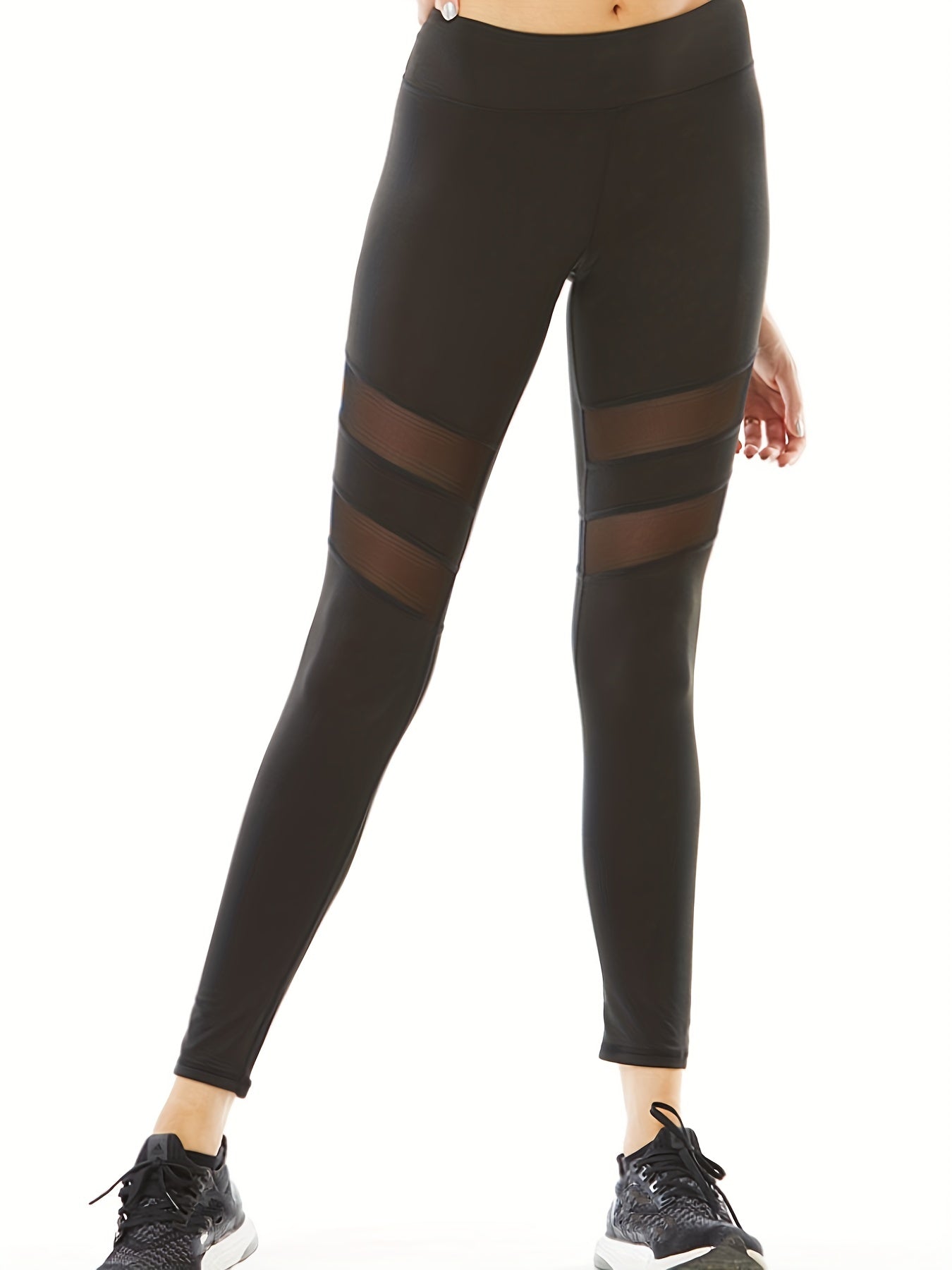 High Elastic Mesh Insert Yoga Leggings Women's Activewear